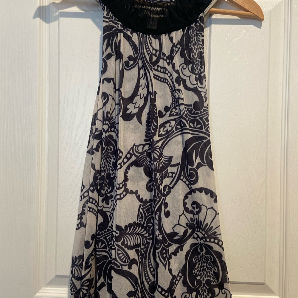 White House Black Market Black and White Paisley Halter Top